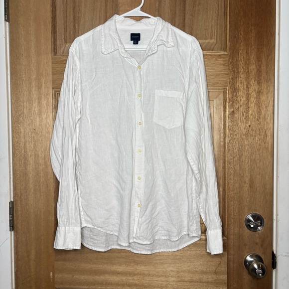 J. Crew mens -White Linen button down Shirt size L - Picture 1 of 6